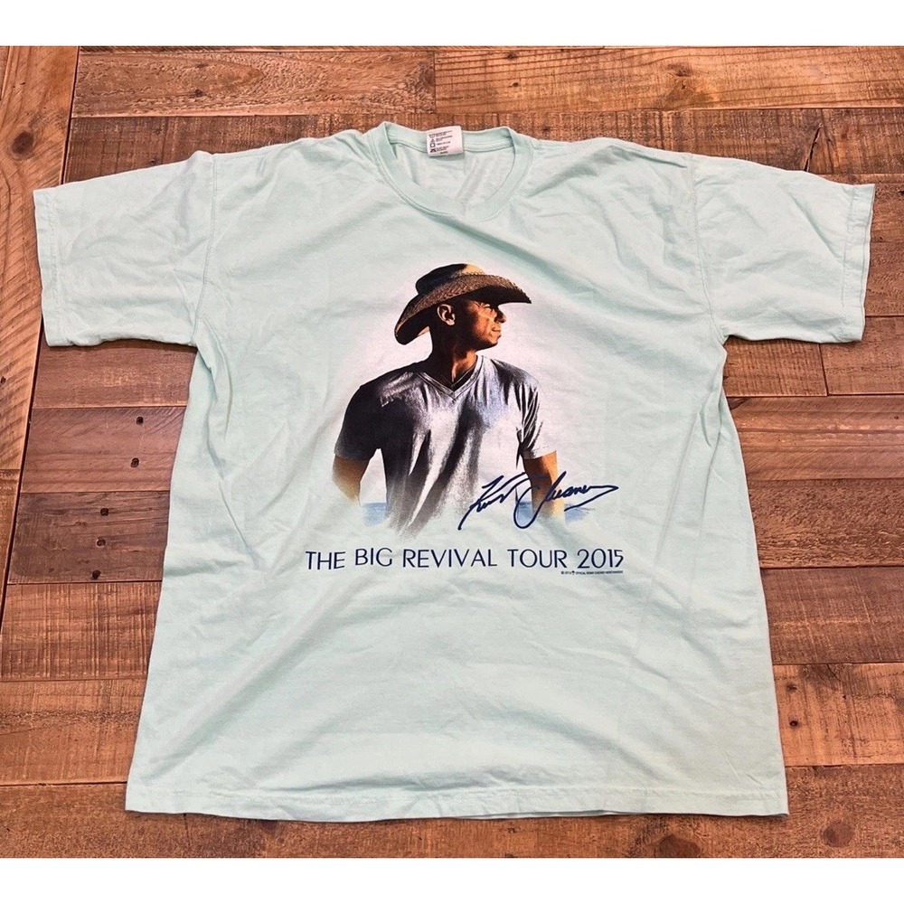 Kenny Chesney Shirt Mens Large Sea Foam Green The Big Revival Tour 2015 Concert